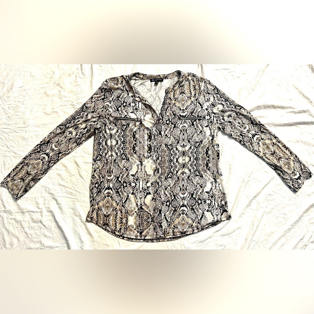 INC International Concepts Animal Print Zip Detail Shirt Women's Top Size XXL